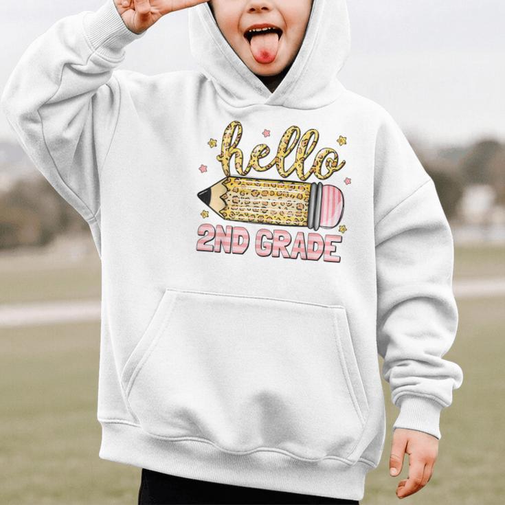 Back To School Hello Second 2nd Grade Leopard Pencil Girl Graphic Kid Hoodie