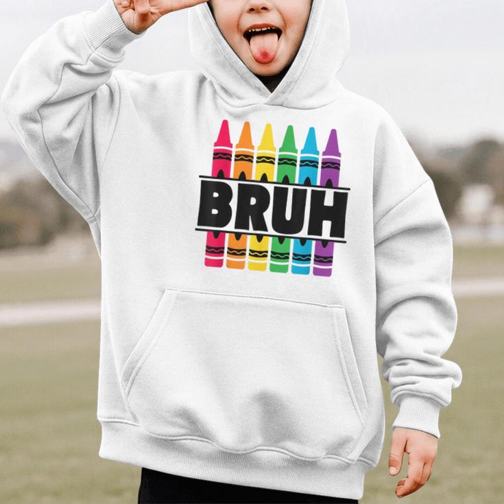 BRUH Back To School Colorful Crayons First Day Of School Graphic Kid Hoodie BRUH Back To School Colorful Crayons First Day Of School Graphic Kid Hoodie
