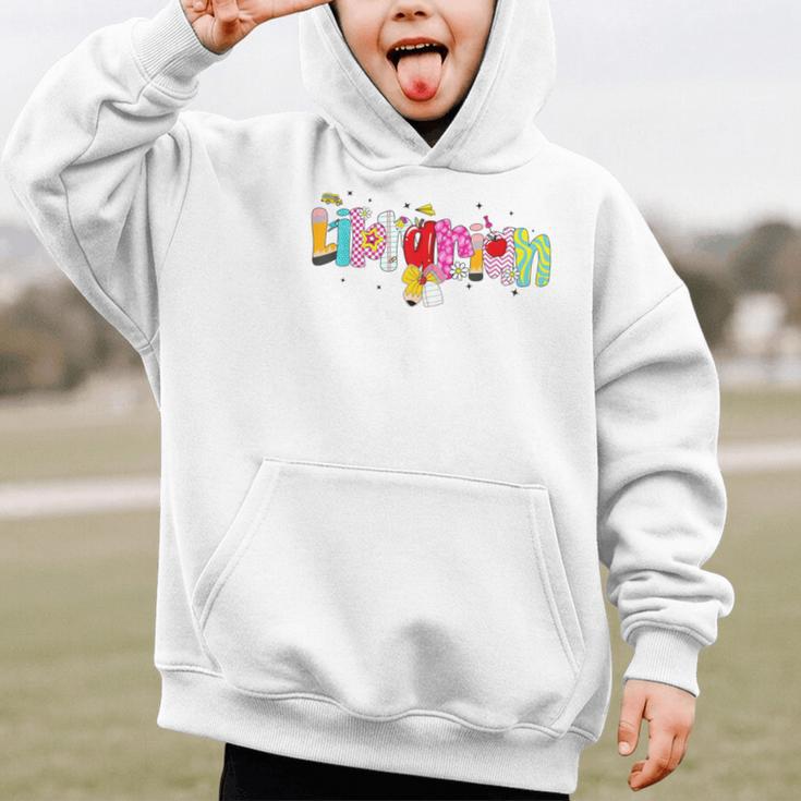 Coquette Pencil Bow Librarian Back To School Bookworm Graphic Kid Hoodie Coquette Pencil Bow Librarian Back To School Bookworm Graphic Kid Hoodie