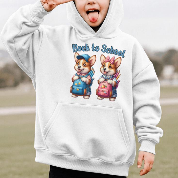 Corgi Dog Student To School Happy Back To School Graphic Kid Hoodie Corgi Dog Student To School Happy Back To School Graphic Kid Hoodie