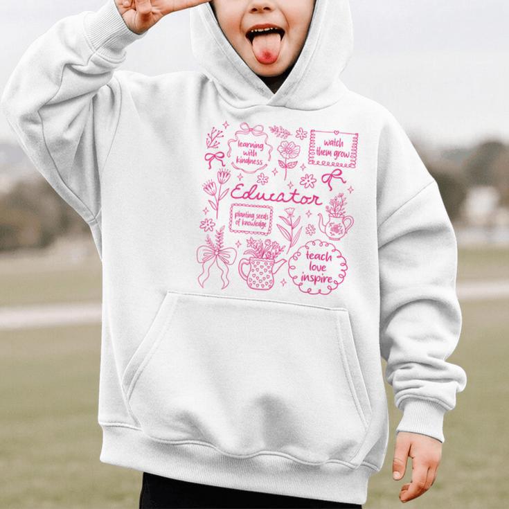 Educator Love Inspire Teach Pink Bow Back To School Graphic Kid Hoodie Educator Love Inspire Teach Pink Bow Back To School Graphic Kid Hoodie