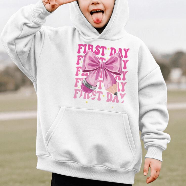 First Day Of School Girls Coquette Bow Back To School Performance Graphic Kid Hoodie First Day Of School Girls Coquette Bow Back To School Performance Graphic Kid Hoodie