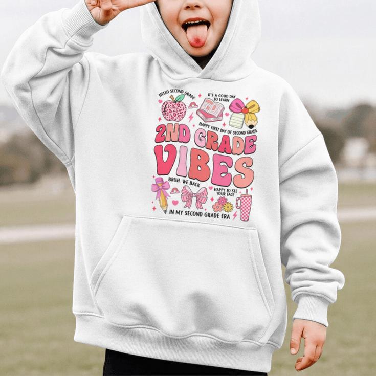 Girls 2nd Grade Vibes Coquette Pink Bow Back To School Graphic Kid Hoodie
