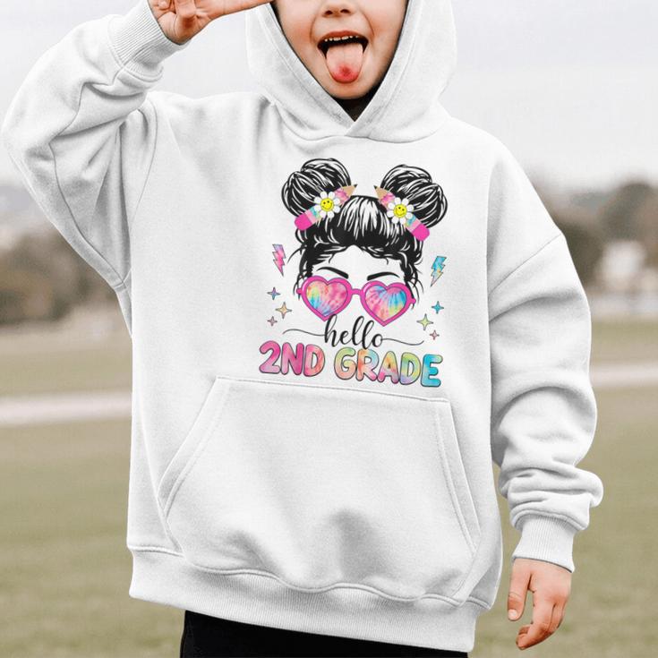 Hello 2nd Grade Messy Bun Back To School First Day Girl Kids Graphic Kid Hoodie Hello 2nd Grade Messy Bun Back To School First Day Girl Kids Graphic Kid Hoodie