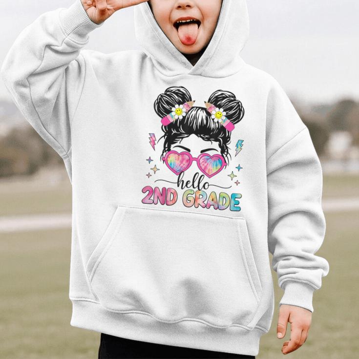 Hello 2nd Grade Messy Bun Girl Back To School First Day Graphic Kid Hoodie Hello 2nd Grade Messy Bun Girl Back To School First Day Graphic Kid Hoodie