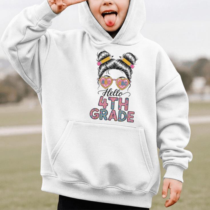 Hello 4th Grade Messy Bun Hair Back To School Girls Graphic Kid Hoodie