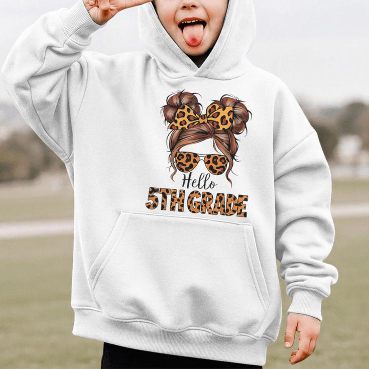 Hello 5th Grade Messy Hair Bun Girl Back To School First Day Graphic Kid Hoodie Hello 5th Grade Messy Hair Bun Girl Back To School First Day Graphic Kid Hoodie