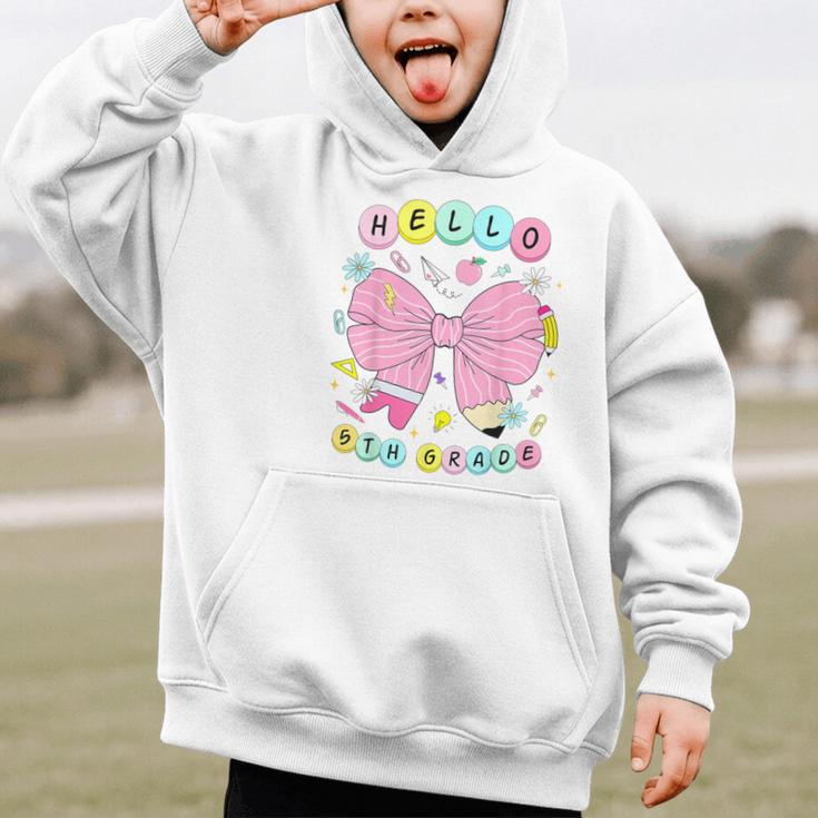 Hello Fifth Grade Coquette Bow 5th Grade Back To School Girl Graphic Kid Hoodie Hello Fifth Grade Coquette Bow 5th Grade Back To School Girl Graphic Kid Hoodie