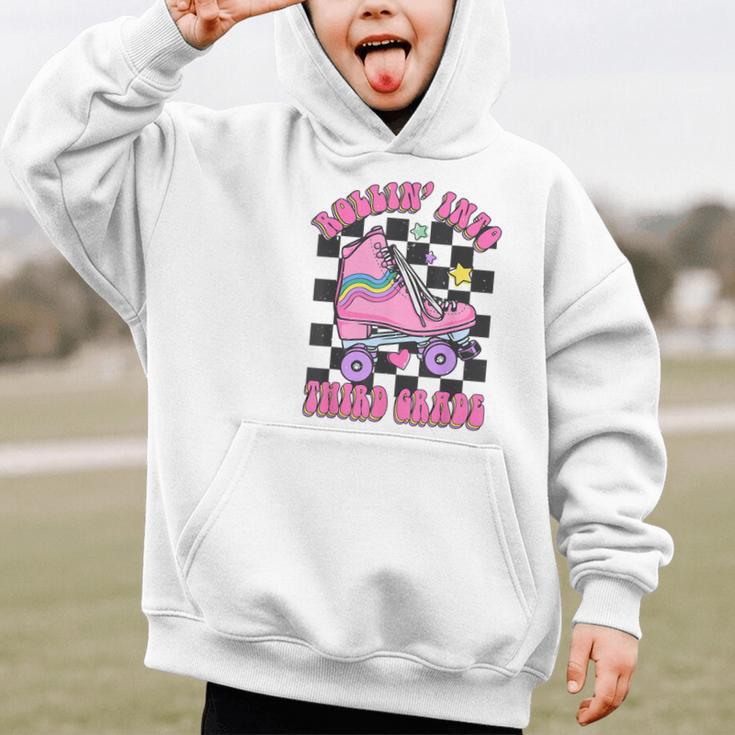 Kids Back To School Skating Rollin Into Third 3rd Grade Graphic Kid Hoodie Kids Back To School Skating Rollin Into Third 3rd Grade Graphic Kid Hoodie
