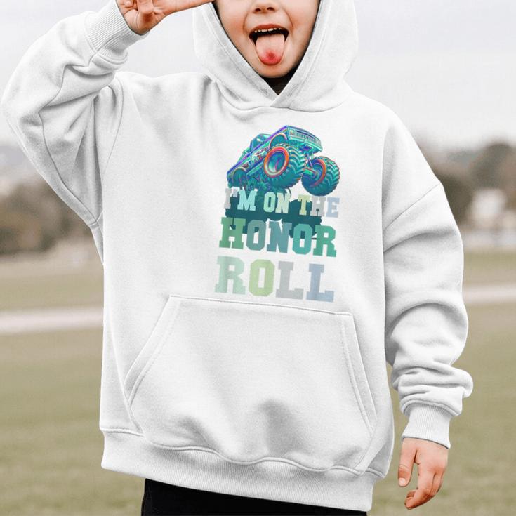Kids I'M ON HONOR ROLL Monster Trucks Back To School Bruh Graphic Kid Hoodie Kids I'M ON HONOR ROLL Monster Trucks Back To School Bruh Graphic Kid Hoodie