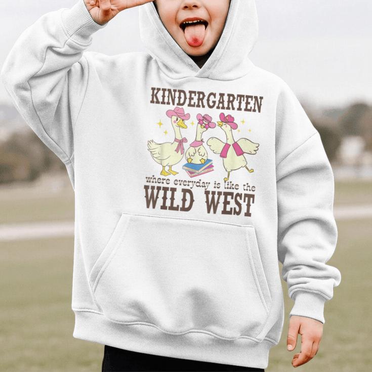 Kindergarten Wild West Goose Cowboy Goose Back To School Graphic Kid Hoodie Kindergarten Wild West Goose Cowboy Goose Back To School Graphic Kid Hoodie