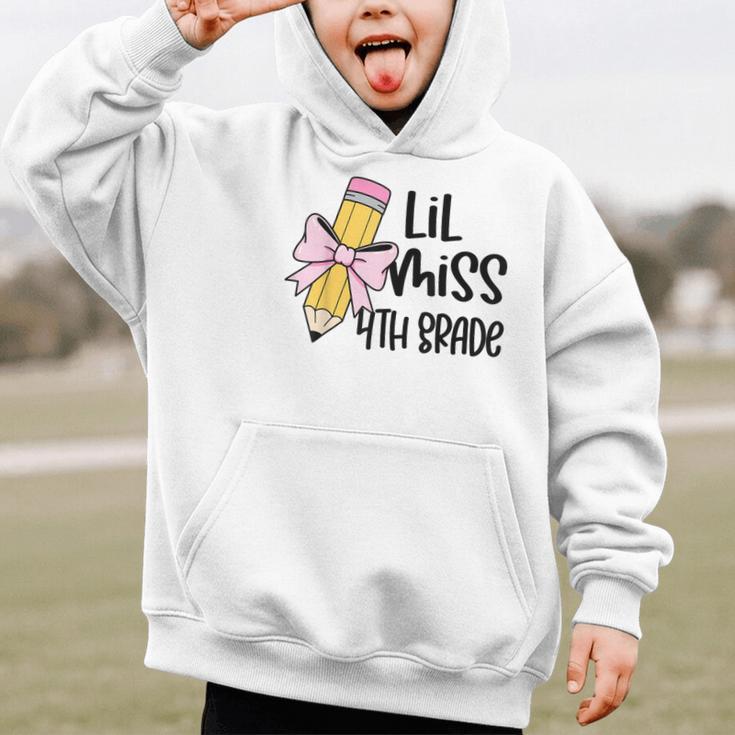 Lil Miss 4th Grade Coquette Bow Pencil Back To School Girls Graphic Kid Hoodie Lil Miss 4th Grade Coquette Bow Pencil Back To School Girls Graphic Kid Hoodie