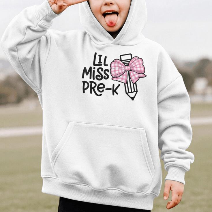 LiL Miss Pre-K Girls Coquette Bow Gingham Bow Back To School Graphic Kid Hoodie LiL Miss Pre-K Girls Coquette Bow Gingham Bow Back To School Graphic Kid Hoodie