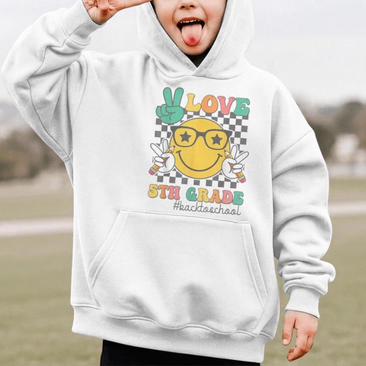 Peace Love 5th Grade Cute Smile Face Back To School Girls Graphic Kid Hoodie