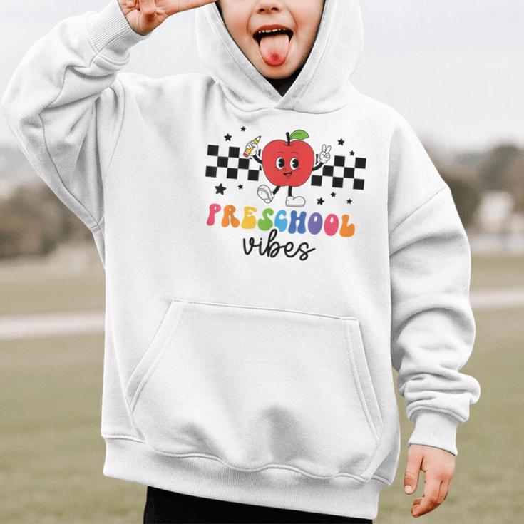Preschool Vibes Retro Groovy Apple Back To School Graphic Kid Hoodie Preschool Vibes Retro Groovy Apple Back To School Graphic Kid Hoodie