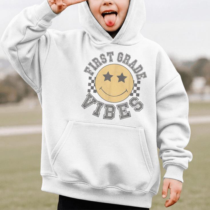 Retro First Grade Vibes Smile Face Back To School 1st Grade Graphic Kid Hoodie Retro First Grade Vibes Smile Face Back To School 1st Grade Graphic Kid Hoodie