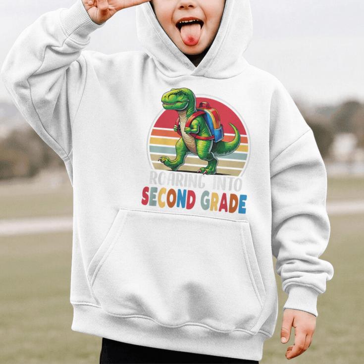 Roaring Into Second Grade T-Rex Back To School 2nd Grade Premium Tri-Blend Graphic Kid Hoodie
