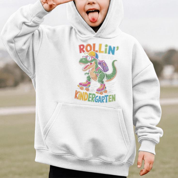 T Rex Rollin Into Kindergarten Back To School First Day Boys Graphic Kid Hoodie
