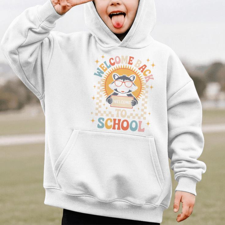 Welcome Back To School Raccoon First Day Of School Checkered Premium Tri-Blend Graphic Kid Hoodie