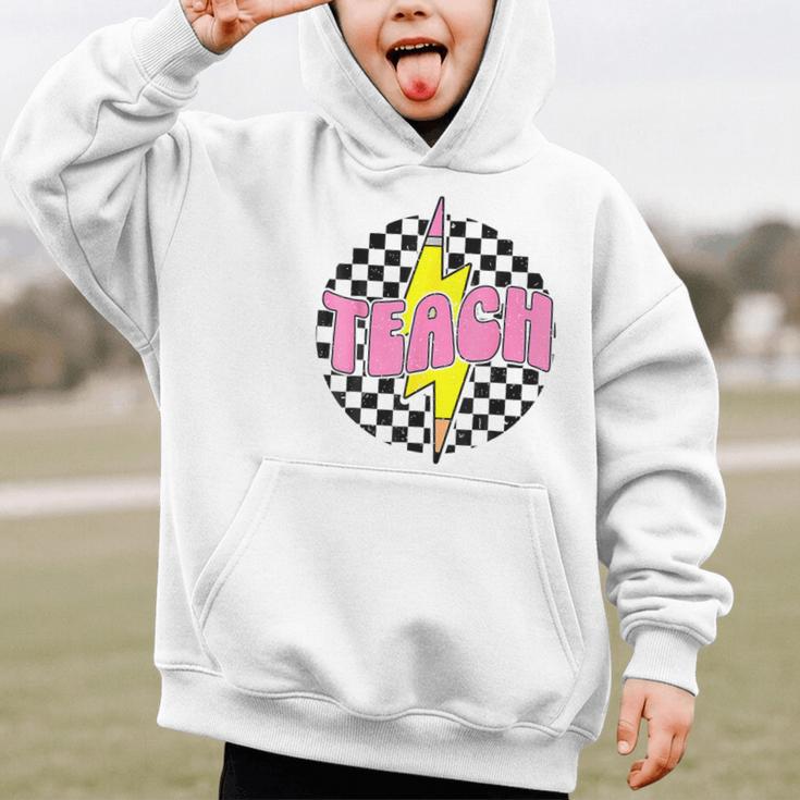 Women Checkered Teach Pencil Lightning Bolt Back To School Graphic Kid Hoodie Women Checkered Teach Pencil Lightning Bolt Back To School Graphic Kid Hoodie