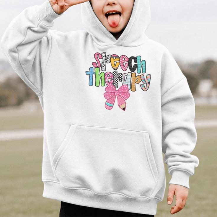 Women Speech Therapy Coquette Bow Pencil Back To School SLP Graphic Kid Hoodie Women Speech Therapy Coquette Bow Pencil Back To School SLP Graphic Kid Hoodie