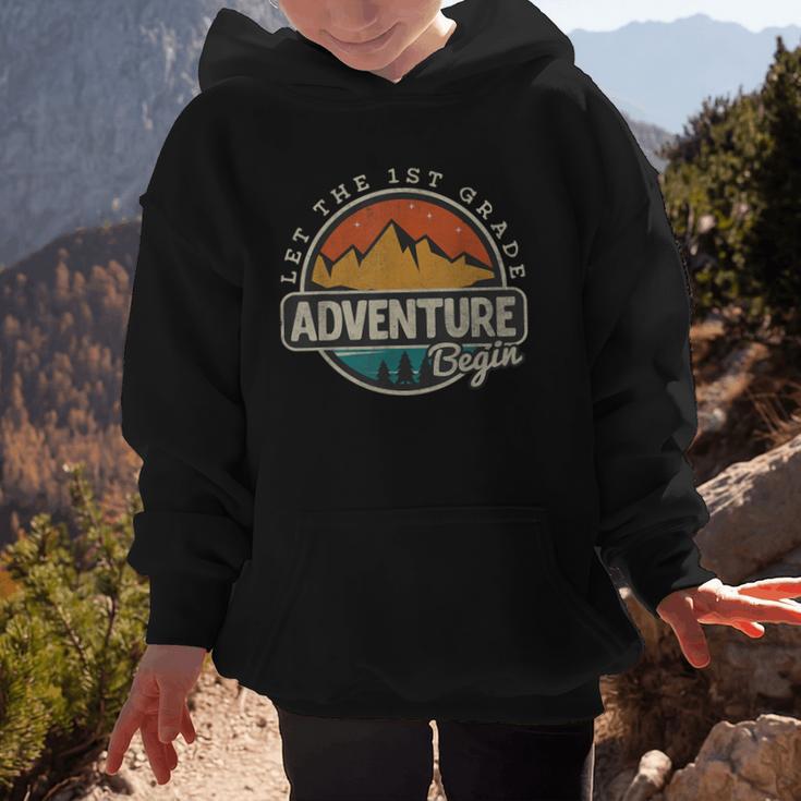 1st First Grade Shirt Adventure Begin Back To School Graphic Kid Hoodie