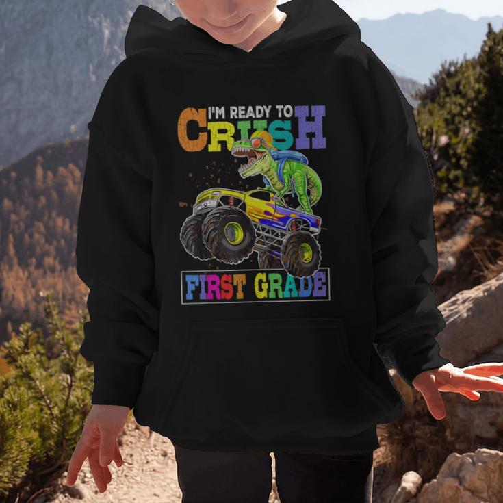 Back To School Boy Dinosaur I'm Ready To Crush First Grade Graphic Kid Hoodie Back To School Boy Dinosaur I'm Ready To Crush First Grade Graphic Kid Hoodie