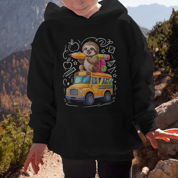 Back To School Sloth School Bus 100 Days Of School Graphic Kid Hoodie