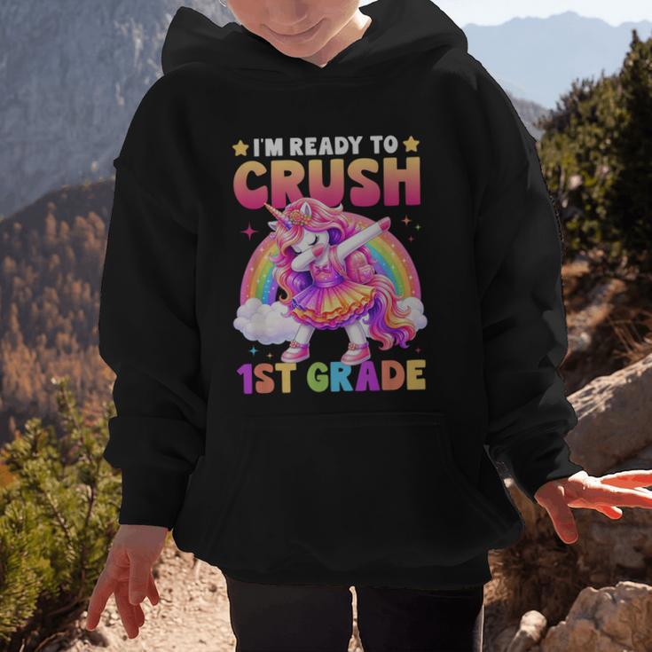 Back To School Unicorn Girls I'm Ready To Crush 1st Grade Graphic Kid Hoodie