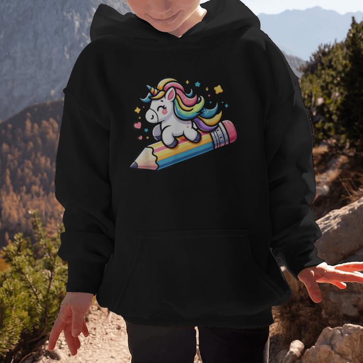 Back To School Unicorn Riding A Pencil Graphic Kid Hoodie