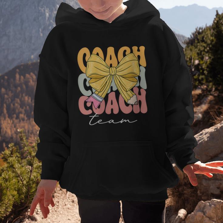 Coach Team Groovy Coquette Bow Cute Back To School Graphic Kid Hoodie Coach Team Groovy Coquette Bow Cute Back To School Graphic Kid Hoodie