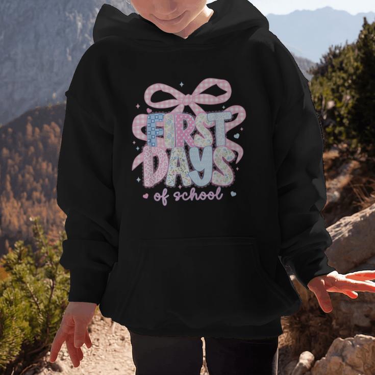 Coquette Bow Happy First Day Of School Back To School Retro Graphic Kid Hoodie Coquette Bow Happy First Day Of School Back To School Retro Graphic Kid Hoodie