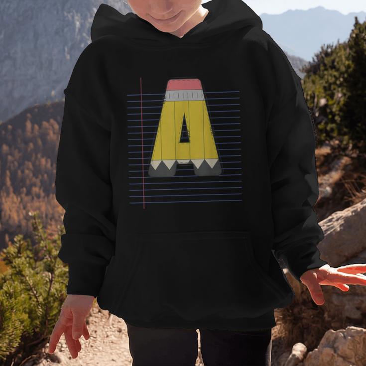 Cute Yellow School Pencil Alphabet Letter A Back To School Graphic Kid Hoodie