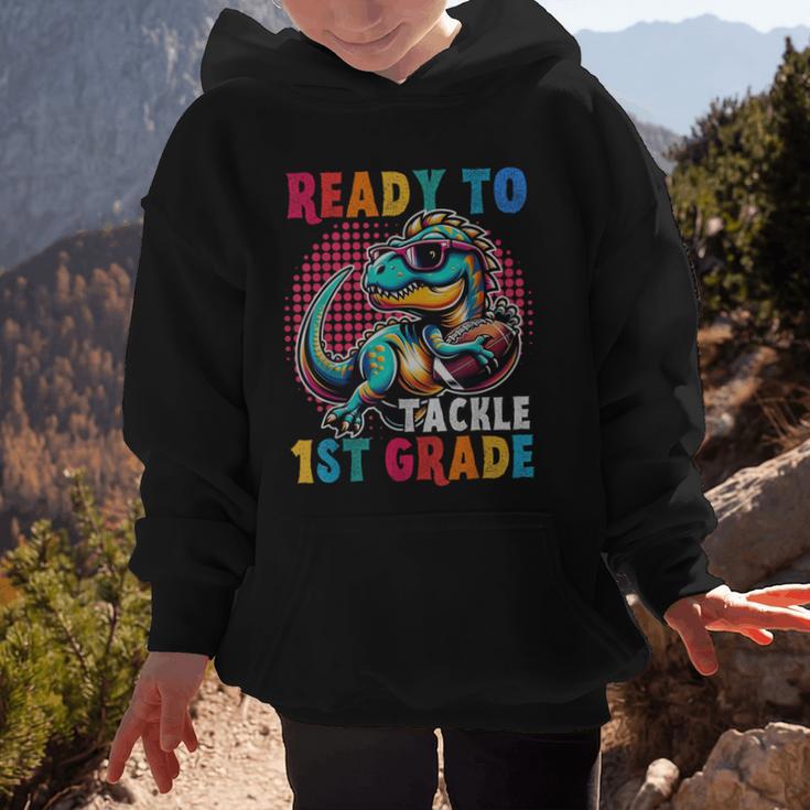First Day Back To School 1st Grade Boys Football Dinosaur Graphic Kid Hoodie