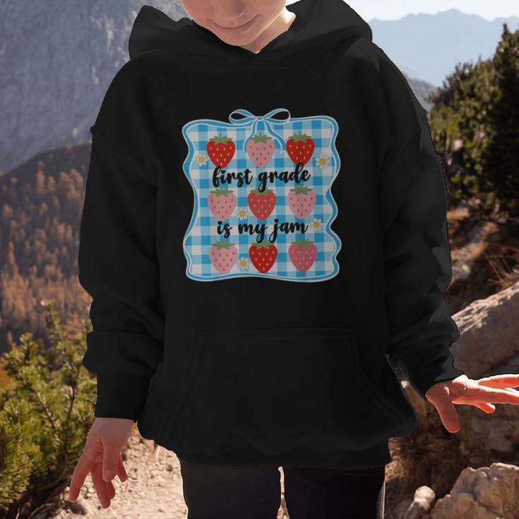 First Grade Is My Jam Strawberry 1st Grade Back To School Graphic Kid Hoodie