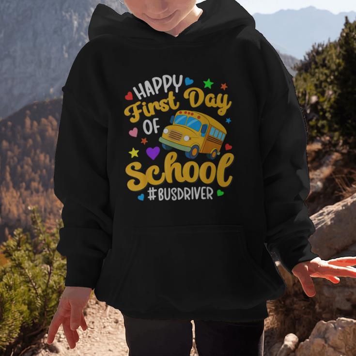 Happy First Day Of School Bus Driver Back To School Graphic Kid Hoodie Happy First Day Of School Bus Driver Back To School Graphic Kid Hoodie