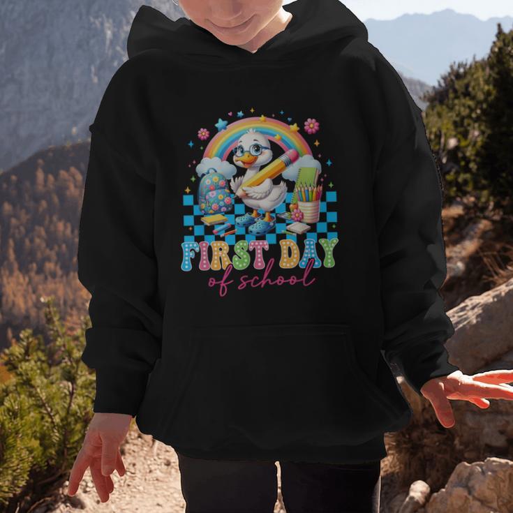Happy First Day Of School Goose Cute Duck Back To School Graphic Kid Hoodie