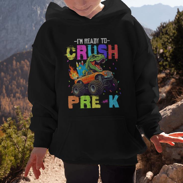 I'm Ready To Crush Pre-k Dinosaur Truck Back To School Boys Graphic Kid Hoodie I'm Ready To Crush Pre-k Dinosaur Truck Back To School Boys Graphic Kid Hoodie