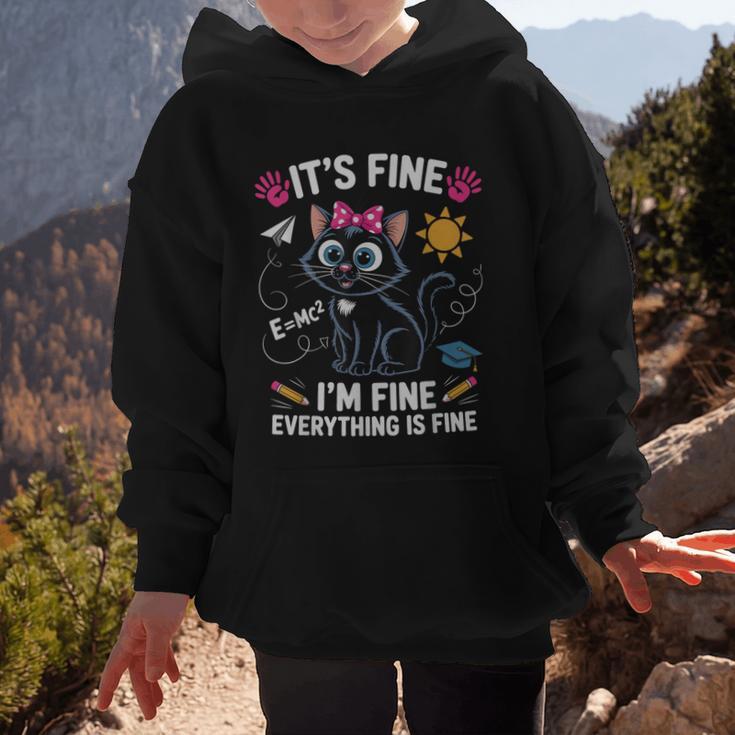 It's Fine I'm Fine Everything Is Fine Cat Back To School Graphic Kid Hoodie