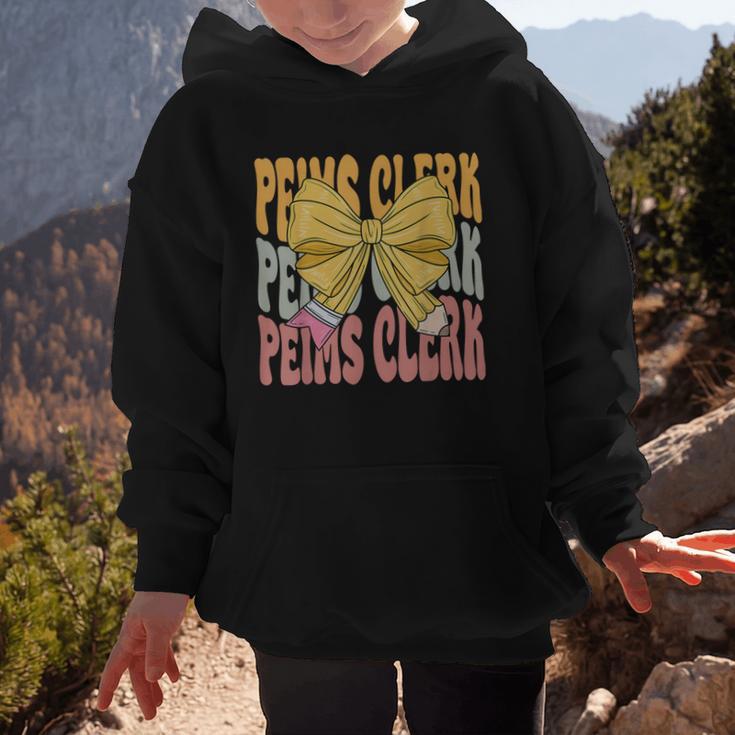 Peims Clerk Groovy Coquette Bow Cute Back To School Graphic Kid Hoodie Peims Clerk Groovy Coquette Bow Cute Back To School Graphic Kid Hoodie