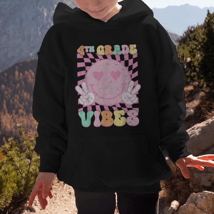 Pink 4th Grade Vibes Smile Face Back To School Fourth Grade Graphic Kid Hoodie