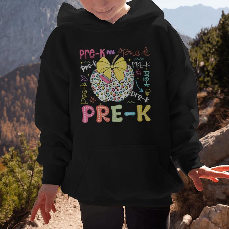 Pre-K Typography First Day Back To School Leopard Apple Graphic Kid Hoodie