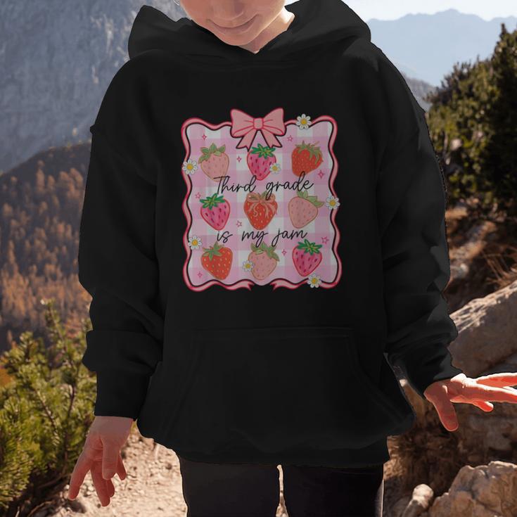 Preppy Back To School 3rd Grade Is My Jam Strawberry Bow Graphic Kid Hoodie