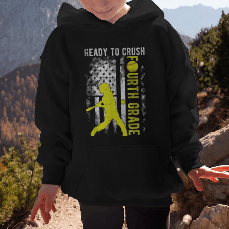 Ready To Crush Fourth Grade Softball USA Flag Back To School Graphic Kid Hoodie