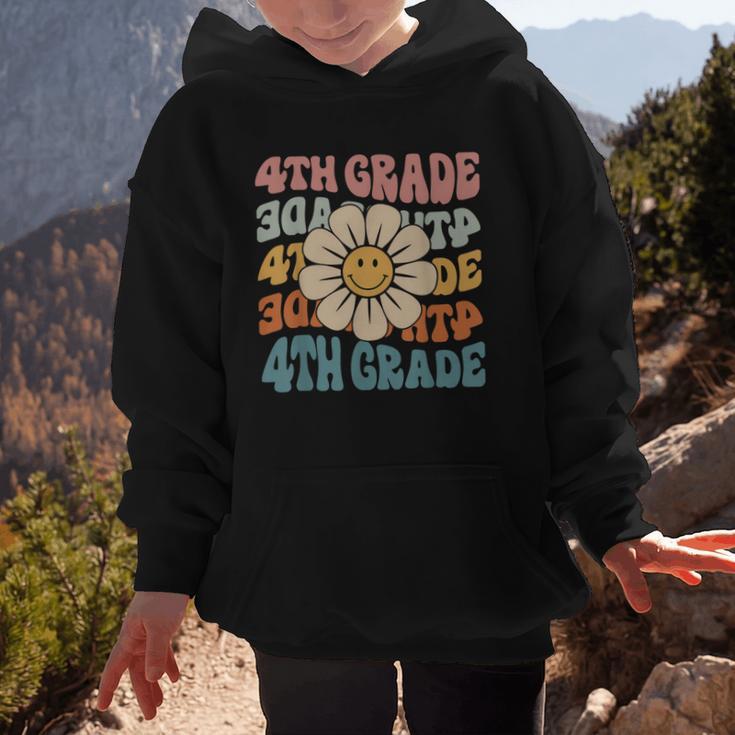 Retro 4th Grade Daisy Colorful Back To School Fourth Grade Graphic Kid Hoodie