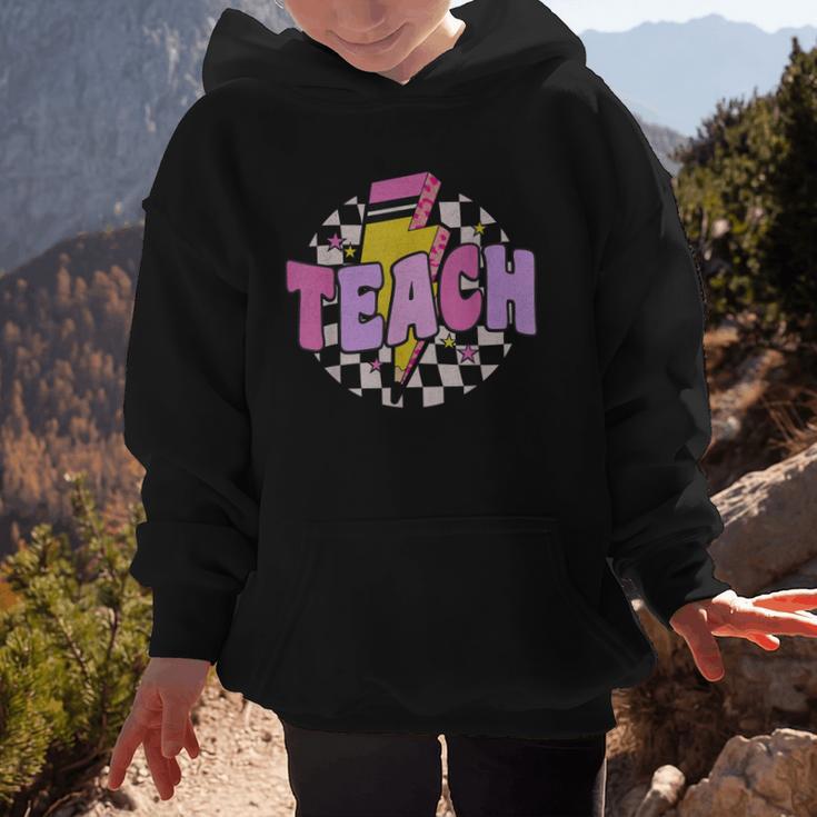 Retro Checkered Teach Pencil Lightning Back To School Graphic Kid Hoodie Retro Checkered Teach Pencil Lightning Back To School Graphic Kid Hoodie