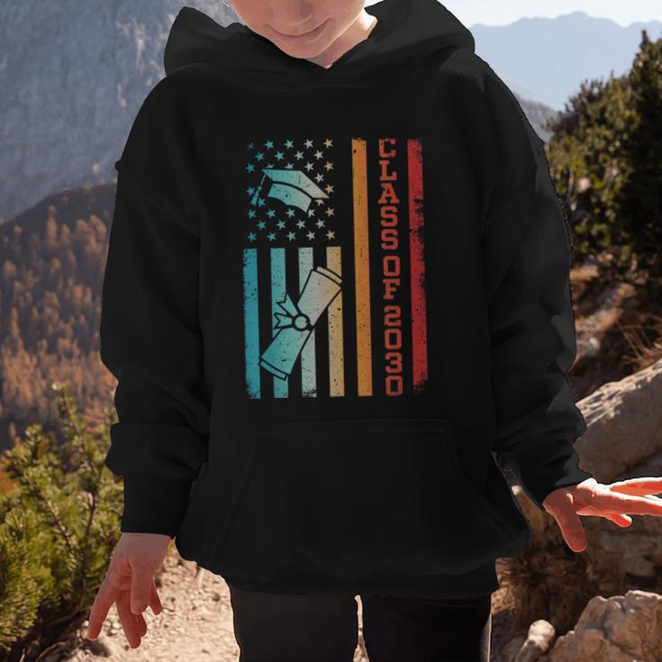 Vintage Class Of 2030 Graduation Back To School USA Flag Graphic Kid Hoodie Vintage Class Of 2030 Graduation Back To School USA Flag Graphic Kid Hoodie