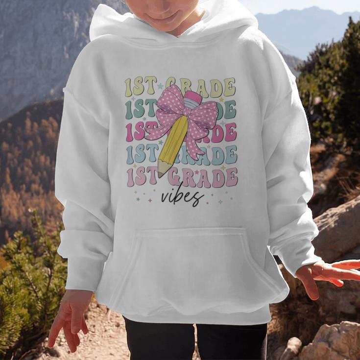 1st Grade Vibes Girl Coquette Bow First Grade Back To School Graphic Kid Hoodie 1st Grade Vibes Girl Coquette Bow First Grade Back To School Graphic Kid Hoodie