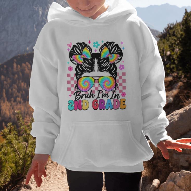 Back To School Bruh I'm In 2nd Grade Cute Girls Messy Bun Graphic Kid Hoodie