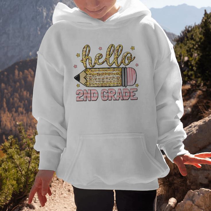 Back To School Hello Second 2nd Grade Leopard Pencil Girl Graphic Kid Hoodie